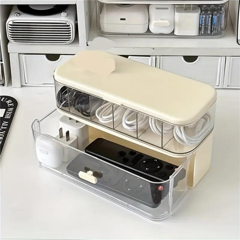 

Double Layer Transparent Cable Organizer Box Storage Desk Gadgets Stationery Office Accessories Boxes Plastic Drawer School жовтий