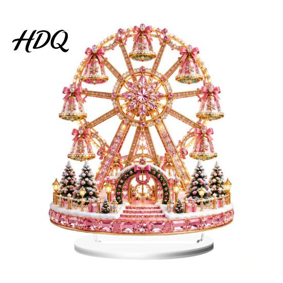 Bedroom Christmas Supplies 2D Acrylic Table Sign Carousels/Ferris Wheel/Tree Desktop Ornament Tree DIY Decor Holiday Decorative Plaque for