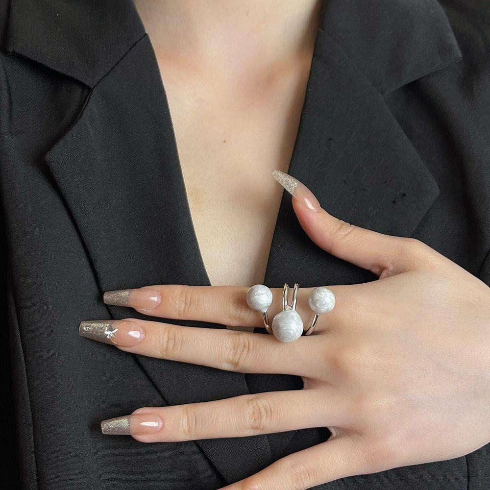 Imitation Opening Rings Chocolate Color Exaggerated Ring Elegant Pearl Rings  Women