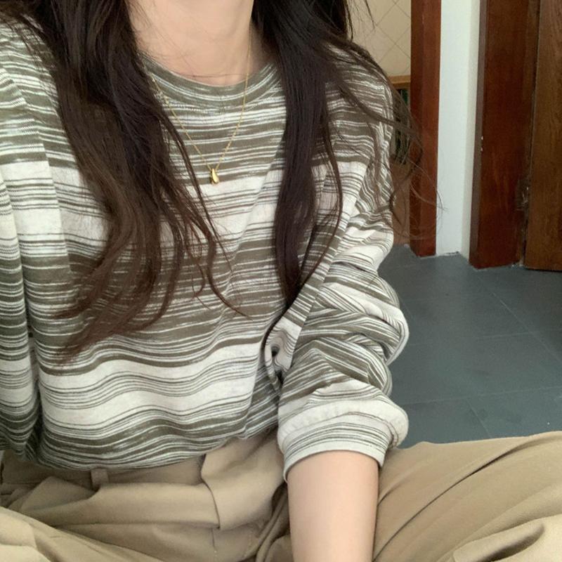 Bluza damska, cienka, luźna, z długim rękawem, modny sweter w paski