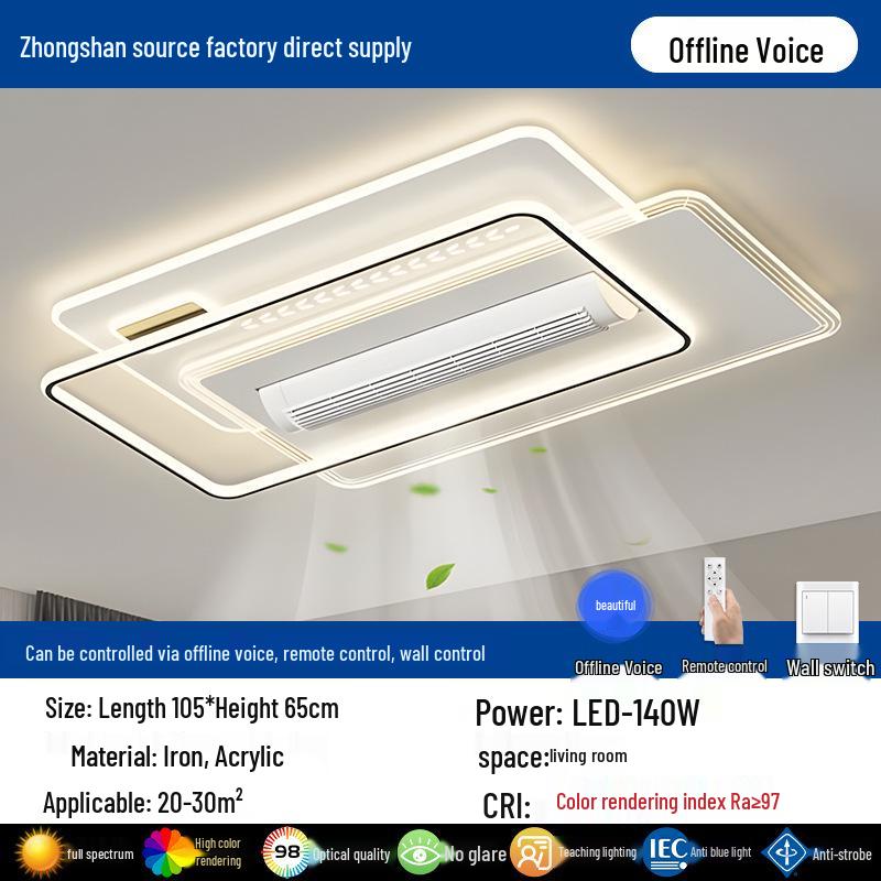 Smart Tricolor Leafless Ceiling Fan Light with Voice Control for Living Room & Bedroom - 110V