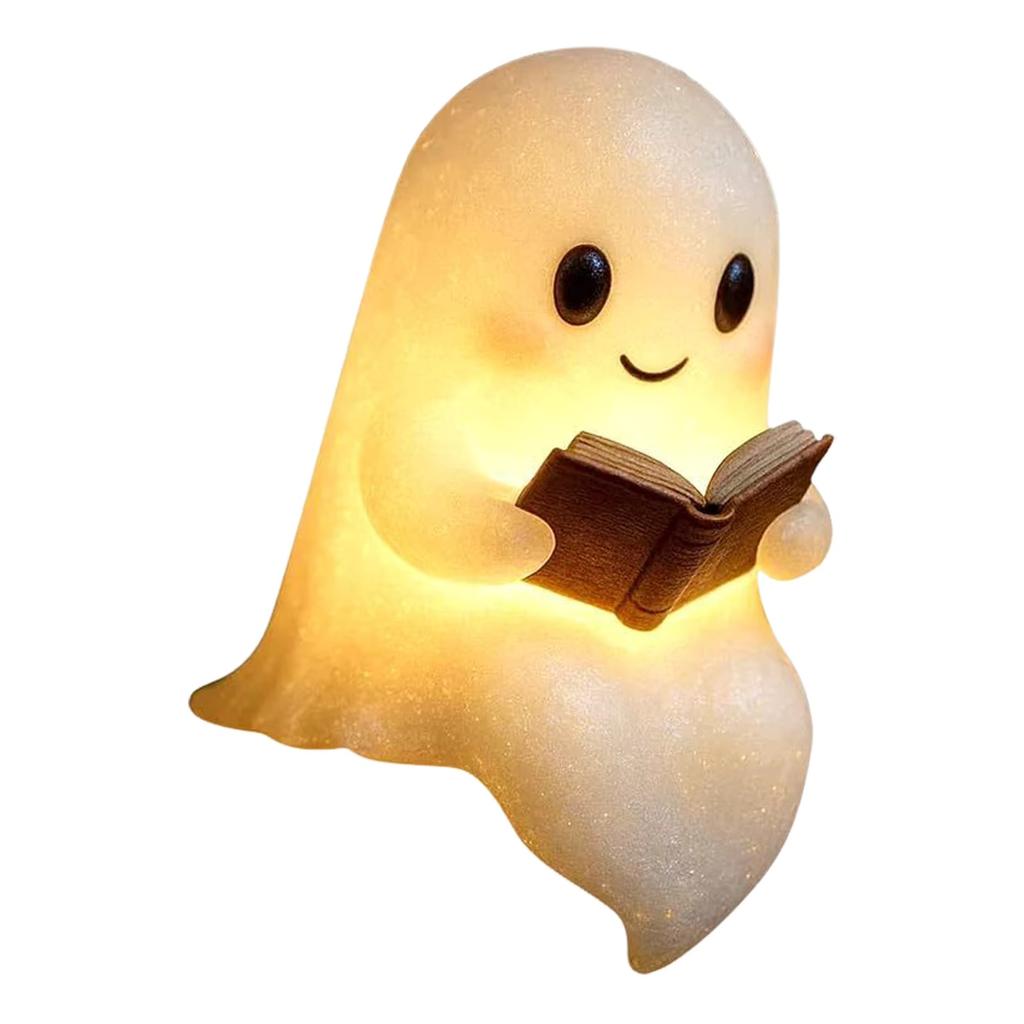 Cute Ghost Reading Lamp Adorable Ghost Night Light for Halloween Decor Book Lovers Cartoon Ghost Bedside Lamp for Reading