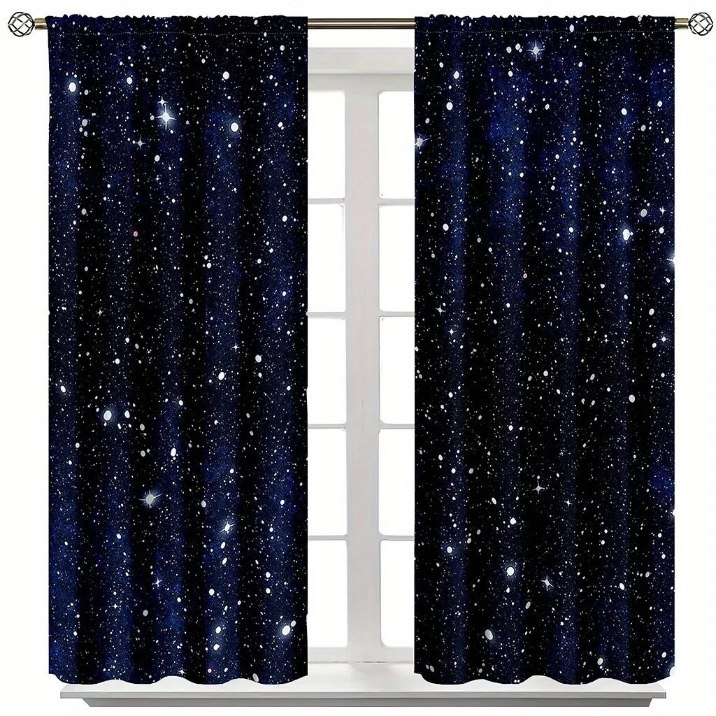 Set Of 2 Jit Starry Sky Design Curtains Polyester Drapes Living Room Bedroom Window Decor Home Darkening Made Area Treatment