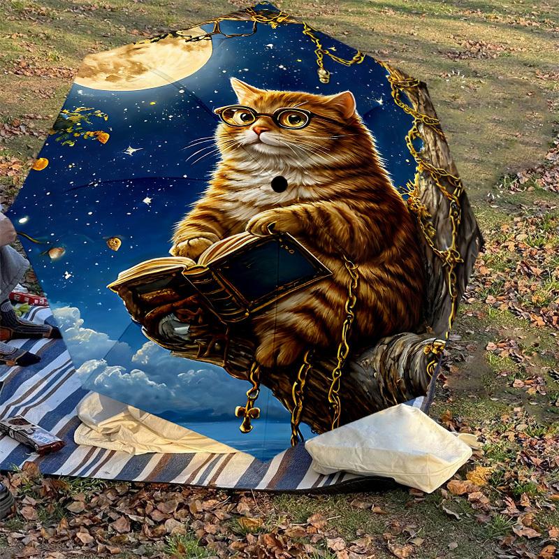 1PC cat book Umbrella-9-Rib Reinforced, Automatic Open, Lightweight & Durable, Cute Fashion Accessory for Outdoor-P0747