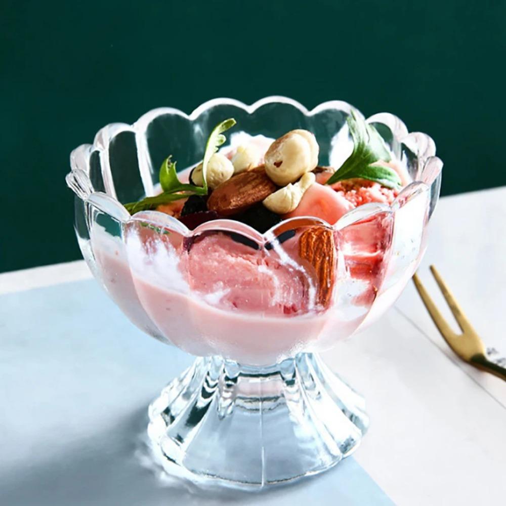 Transparent Ice Cream Bowl Flowers Shape Goblet Salad Bowl Pudding Cups  Milkshake