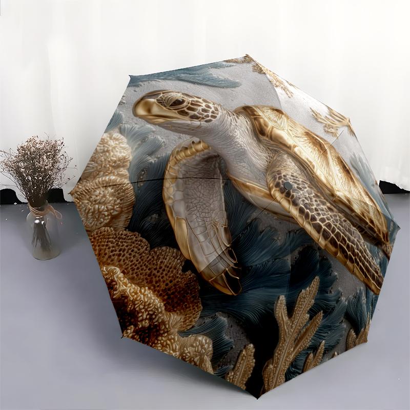 1 PC Automatic Folding Umbrella - Retro turtle Pattern, Portable & Foldable Design with 8 Ribs, Christmas Birthday Gifts