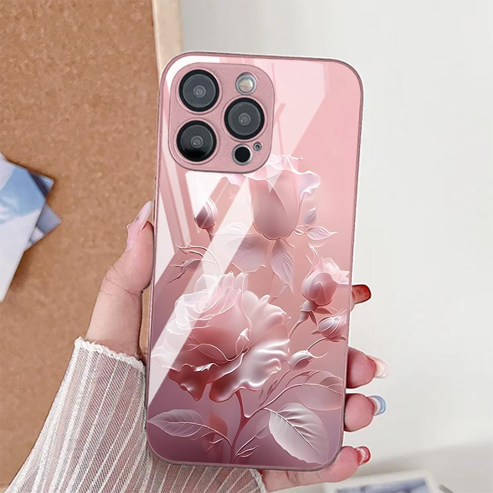Rose Flower Phone Case For iPhone 16 Pro Case iPhone 17 15 13 11 12 14 Pro Max 7 8 Plus 16E 17 Air XR SE Tempered Glass Cover