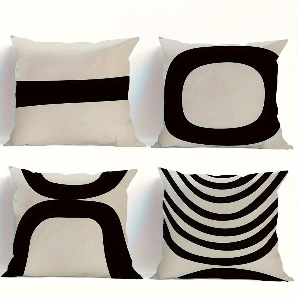 Black White Mid-Century Modern Pillow Covers, Geometric Decorative Throw Pillow Cases, Minimalist Home Decor Cushion Covers