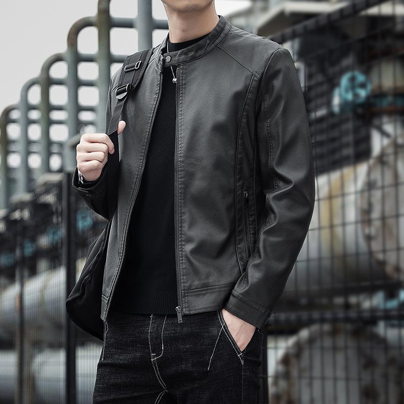 Autumn and winter men's locomotive leather jacket new stand-up collar slim-fitting handsome youth casual PU leather top
