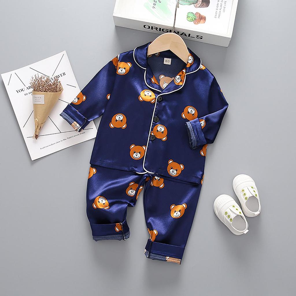 Conjunto de Pijama Infantil de Algodón Seda de Dibujos Animados