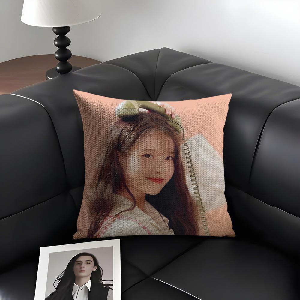 L-Lee Ji Eun I-Iu Singer Cushion Cover Natural Linen Organic Fabric Double-Sided Printing Sofa Home Decor Gift Pillow Case