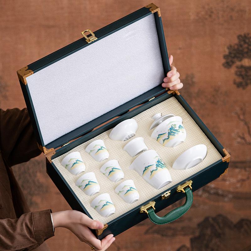 

Kung Fu tea set 2025 new light luxury high-end Chinese style white porcelain office business gift