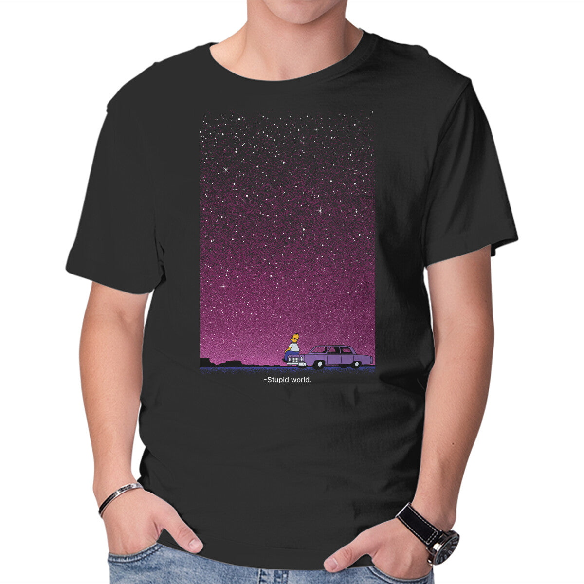 Unisex Crew Neck T-Shirt Stupid Stupid World Graphic Short Sleeve Casual Tee XXL