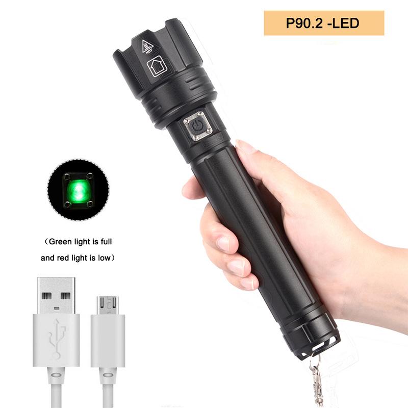 Super Bright XHP90 LED Flashlight 4 Core USB Torch Lantern Zoom 26650 USB Rechargeable Hand Light for Walking Camping,Fishing