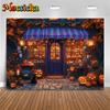 Mocsicka Happy Halloween Background Photography Pumpkin Party Shop Backdrop Night Yellow Leaves Jack-O-Lantern Decoration Banner