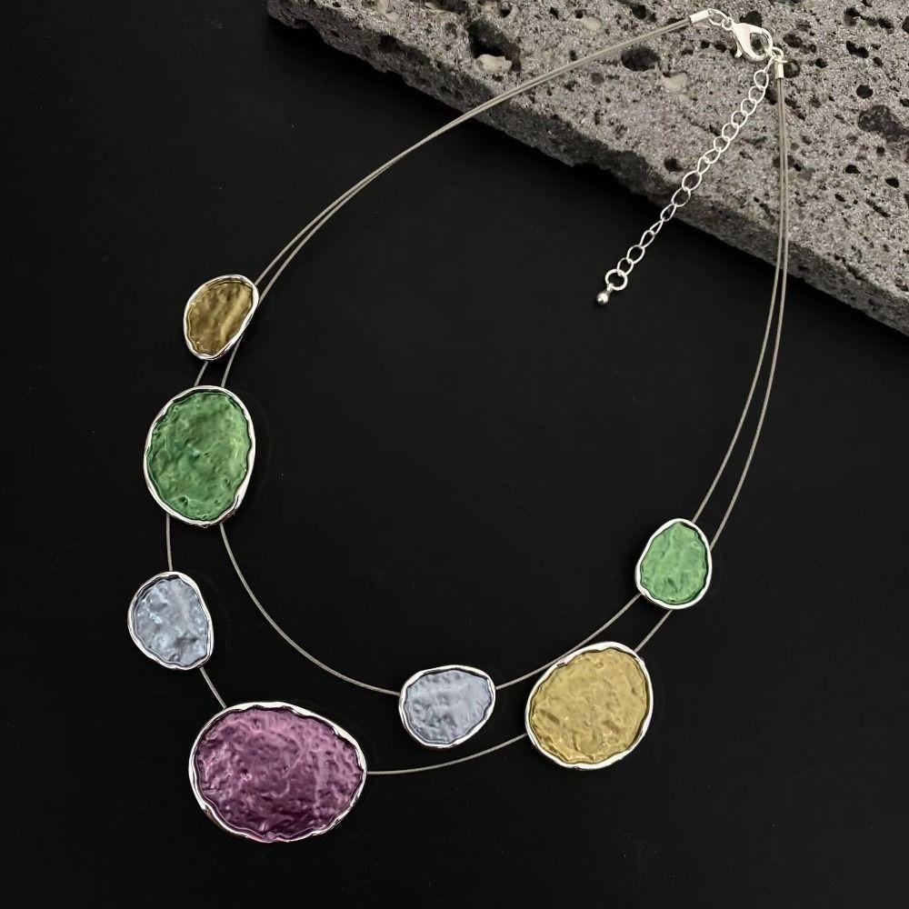 Colored Colorful Choker Circular Neck Pendant Jewelry Women's Necklace  Accessory