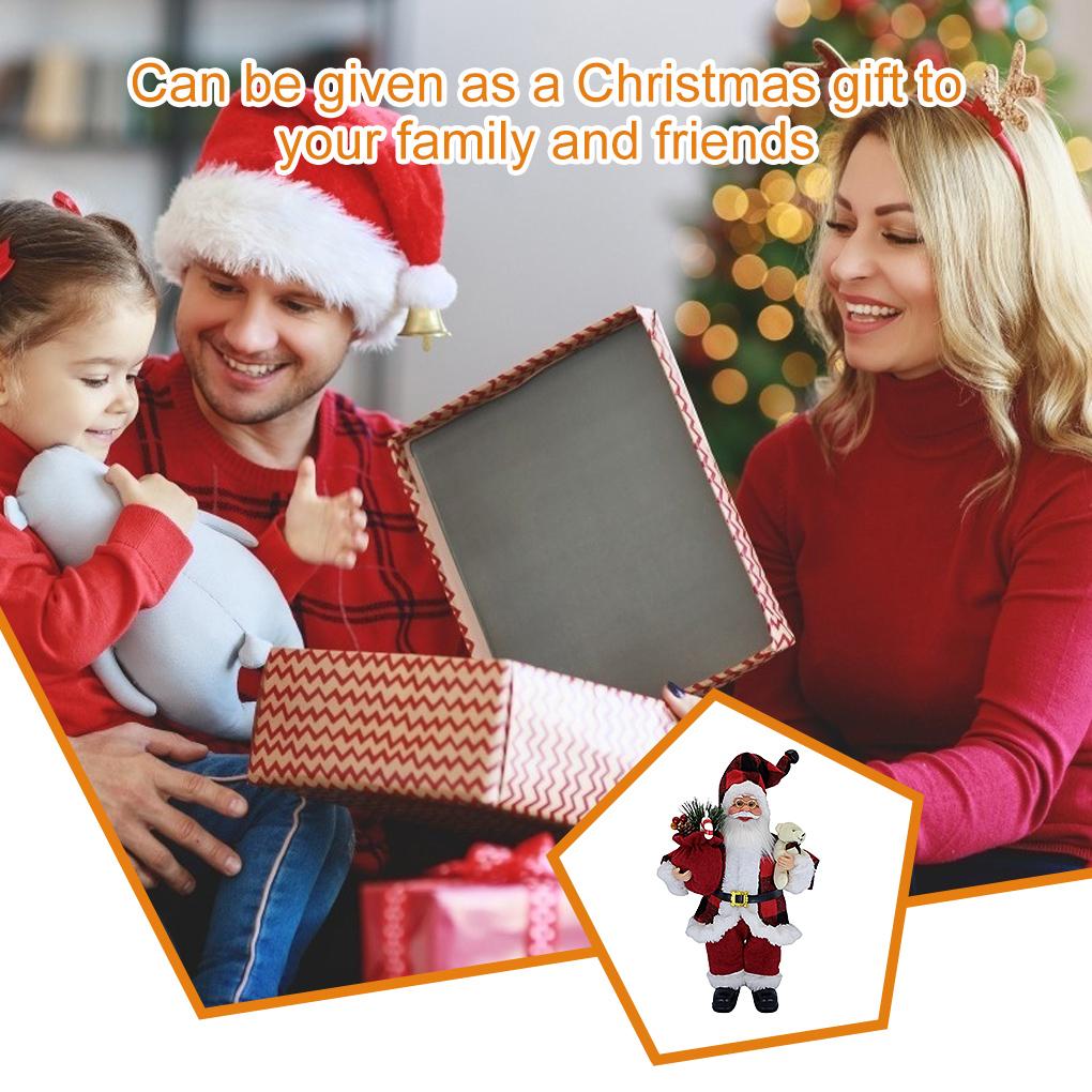 Standing Doll Christmas Santa Claus Plaid Clothing Decoration Party Festival Craft Ornament