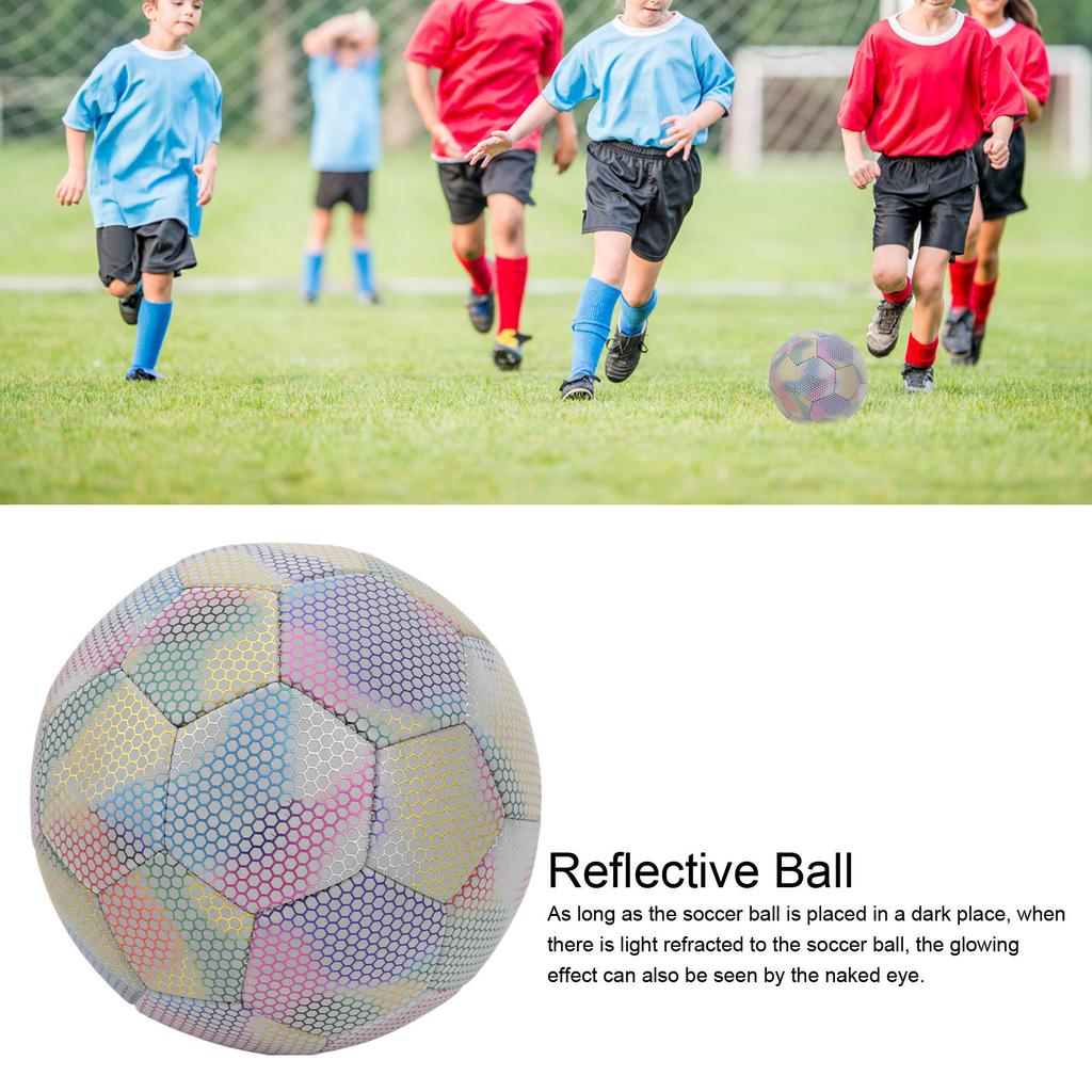 Soccer Ball PU Size 5 Light Color Reflective Glowing Soccer Ball for Night Games Training