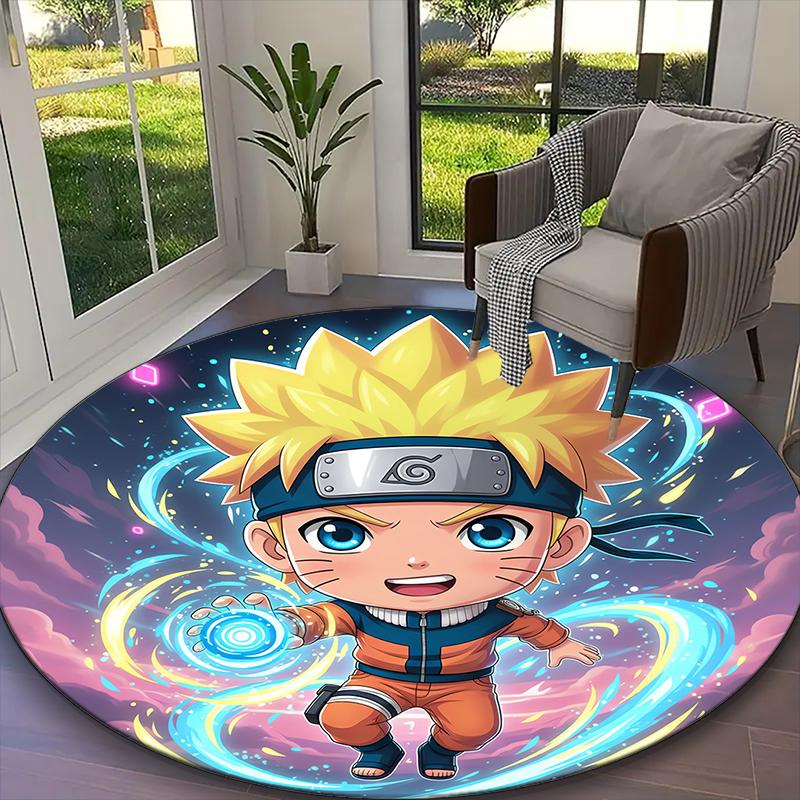 1pc Digital Printed Chair Rug for Home Office Use, Game Role Naruto Carpet Appropriate for All Seasons, Soft Round Carpet