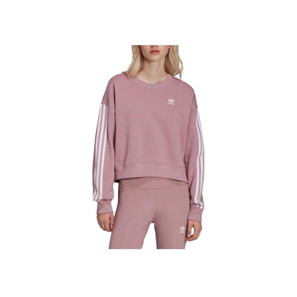 Adidas Originals Logo Print Cropped Comfortable Breathable Pullover Sweatshirt Women Tops Purple-Red HC2027