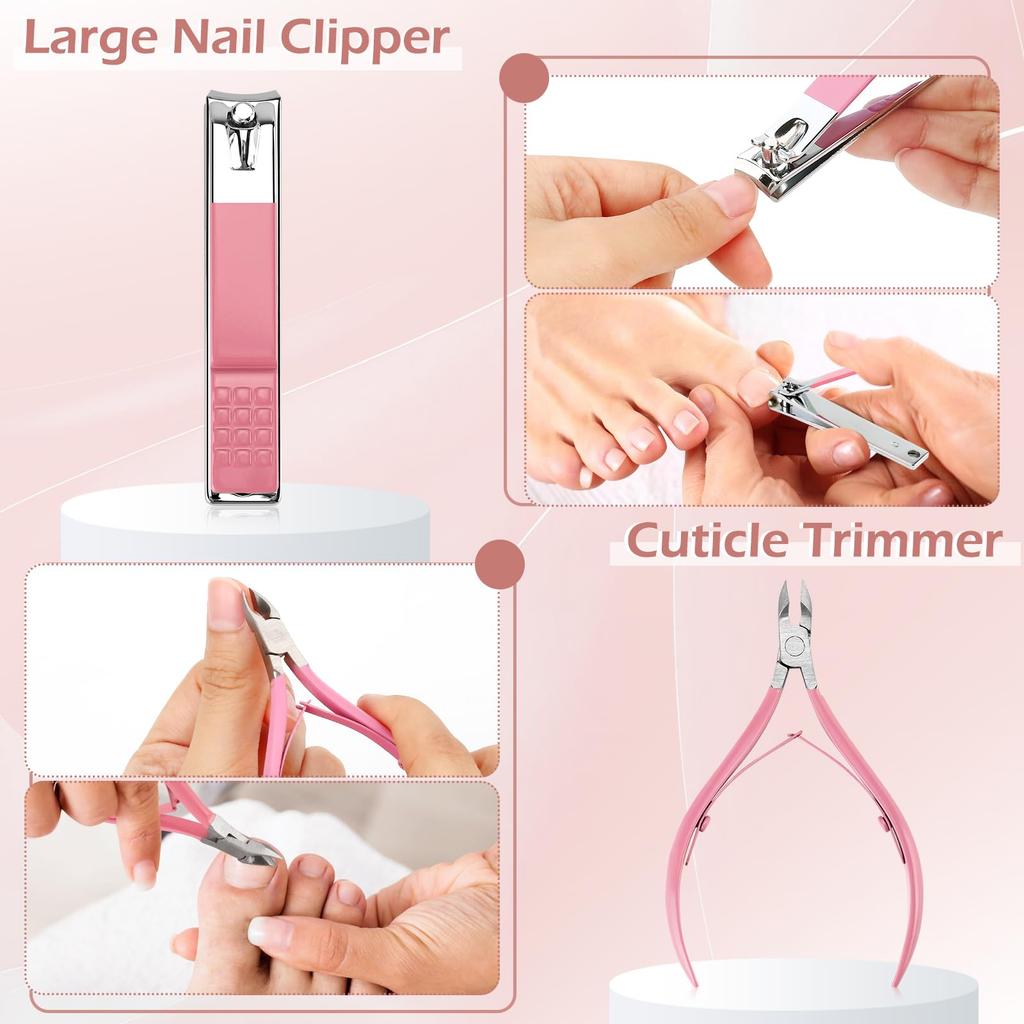 Travel Nail Care Callus Nail Callus Glass Nail Portable Nail Pink Toenail Callus Set with Plastic Cover Women's Set, Trimmer, Clippers, Remover, File,