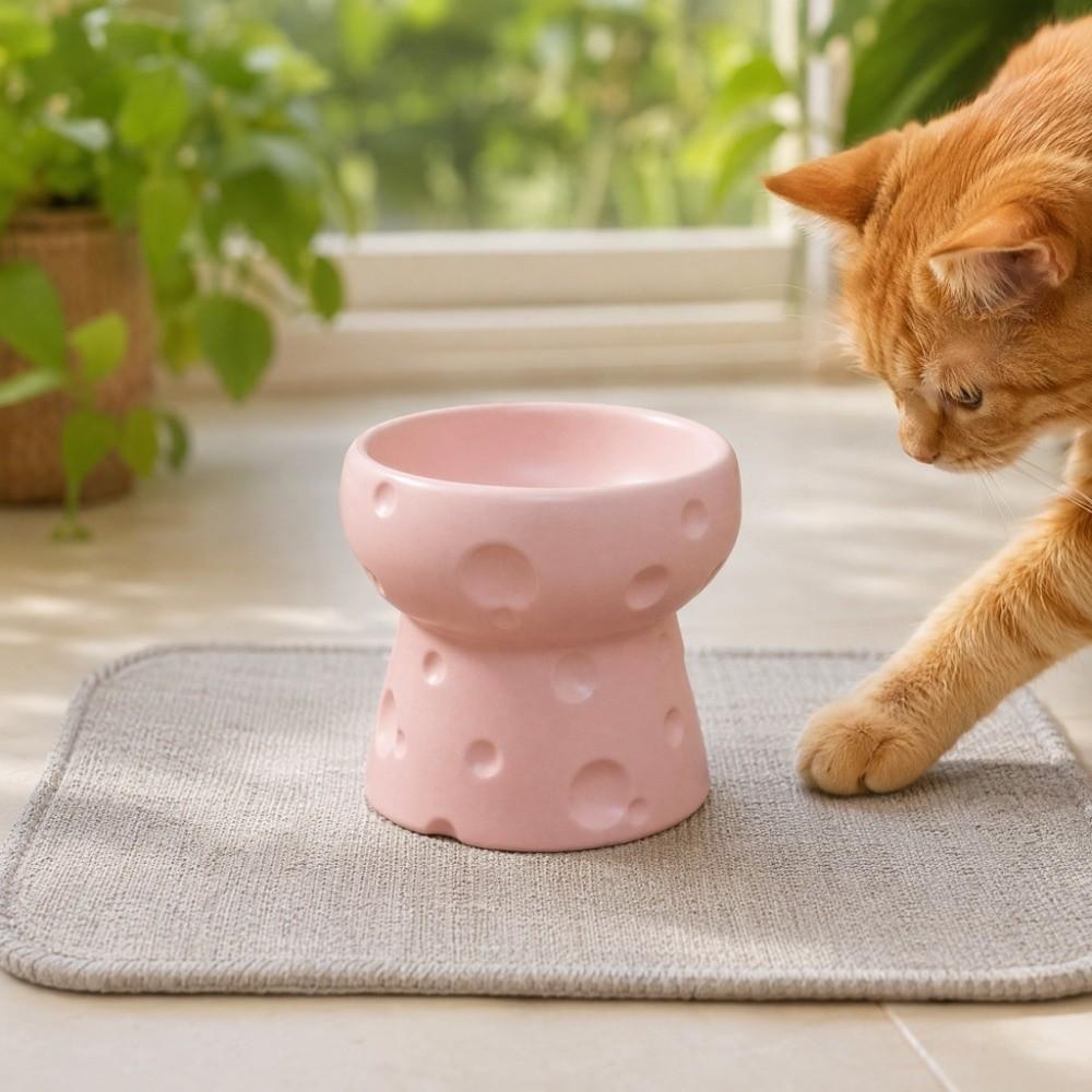 Large Diameter Elevated Cat Bowl Cheese Shape Anti-spill Neck Protection Bowl Anti-knock Anti-choke High Foot Bowl