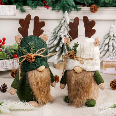1pc Cute Antlers Knitted Dolls Window Decorations Festival Forest Faceless Elderly Desktop Ornaments Family Atmosphere