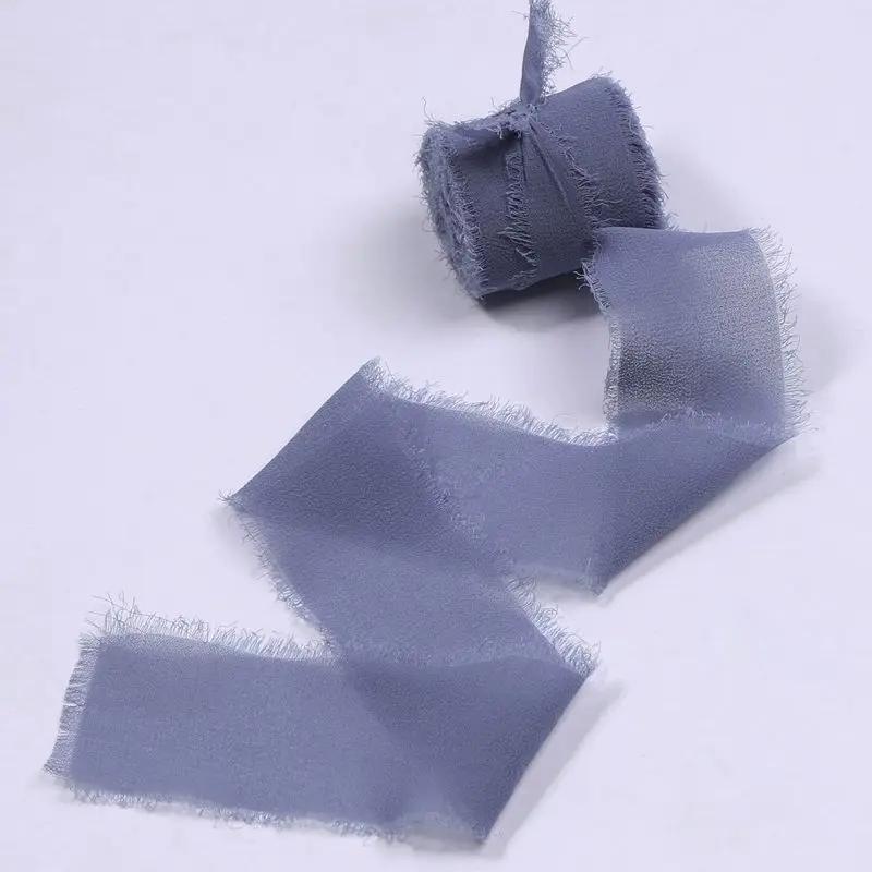 4CM*5M Handmade Frayed Edged Satin Chiffon Silk Ribbon For Wedding Invitation Wrapping Bouquets Birthday Party Decorations Gifts