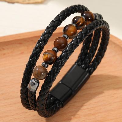 New, Trendy Stone Beaded Bracelet, Multi-layer Leather Rope Bracelet, Retro Bracelet, Men's Gift Gift.
