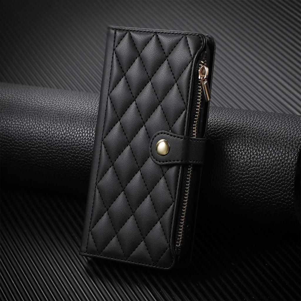 Crossbody Phone Case for Google Pixel 10 Pro XL Pixel9 9A 8 8A 7 7A 6 6A Diamond Pattern Zipper&buckle Leather Card Slot Wallet