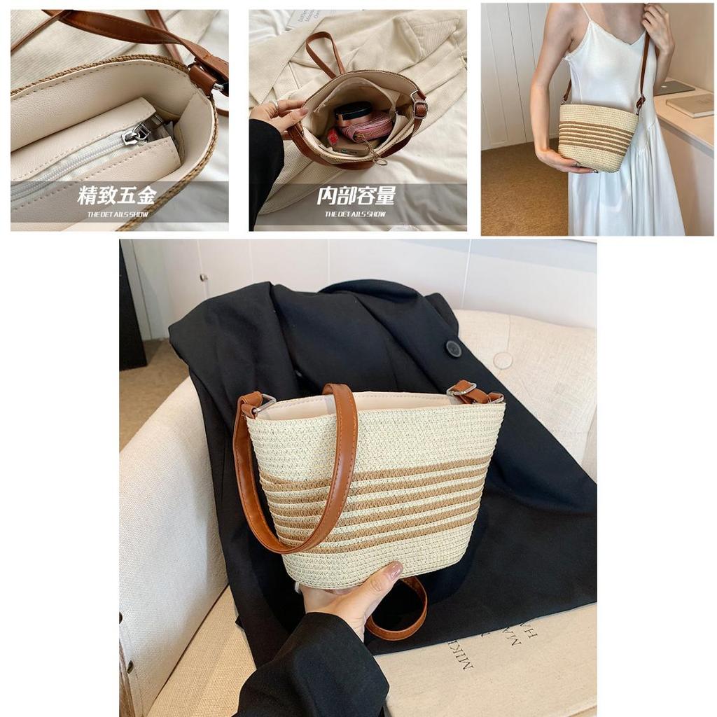 Trendy Summer 2024 Bucket Bag In Beige With Brown Accents Perfect For Everyday Use