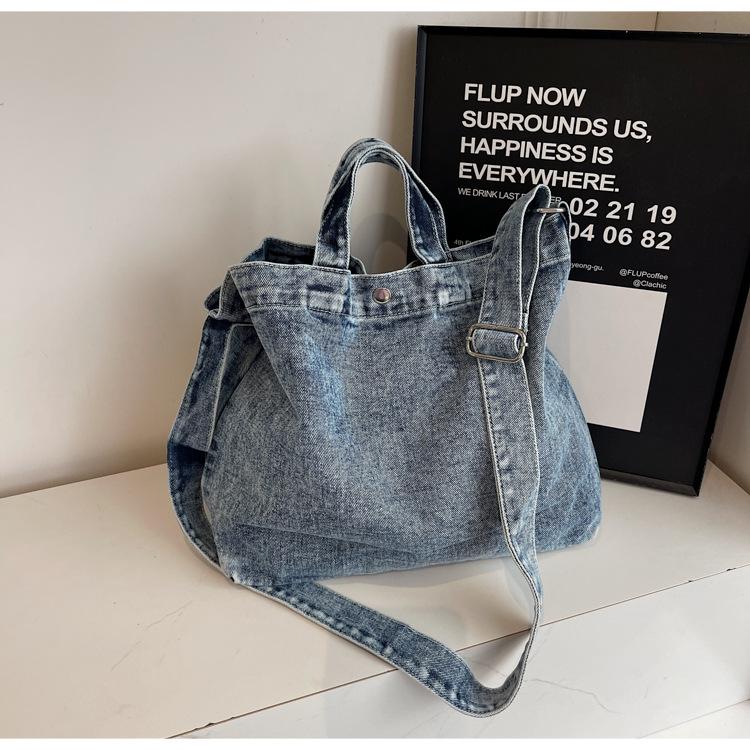 Large Capacity Tote Bag Women's New Denim Canvas Bag Retro Casual Crossbody Bag College Student Literary Shoulder Bag