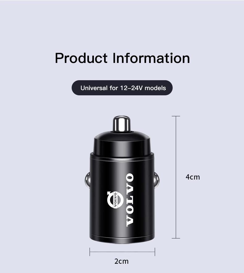 Car Charger USB Type-C Fast Charging Power Adapter For Volvo XC90 V90 V60 XC60 V40 S80 S60 S90 C40 XC40 V70 XC70 C30 C70 EX90 Rd