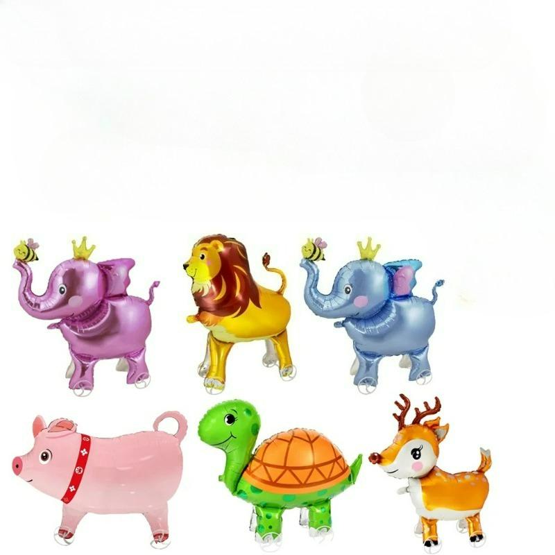 16pcs Cute Walking Animal Foil Balloons with Wheels Walking Wheels Elephants Dinosaurs Lions Rabbits Children's Toy Balloons