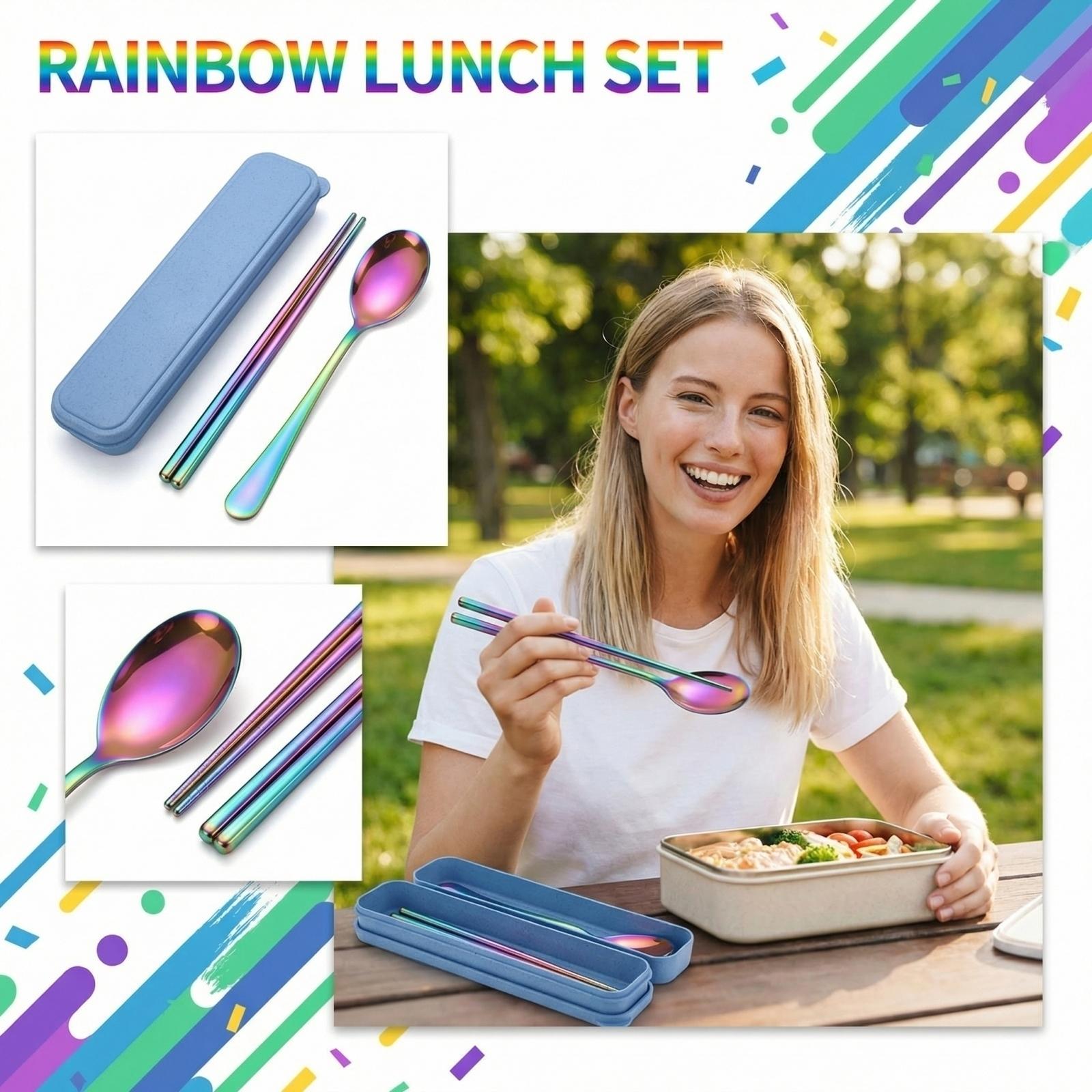 Stainless Steel Portable Student Cutlery Box Set one size