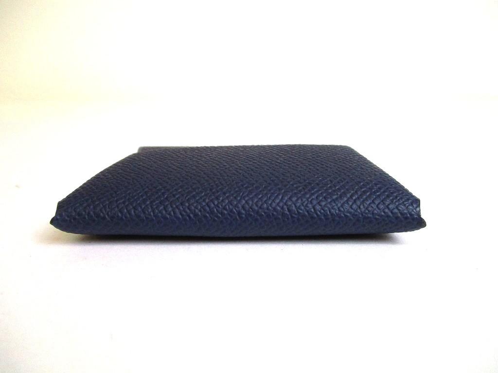 Authentic HERMES Blue navy Tourillon Leather Coin Purse Bastia #b168  Open box