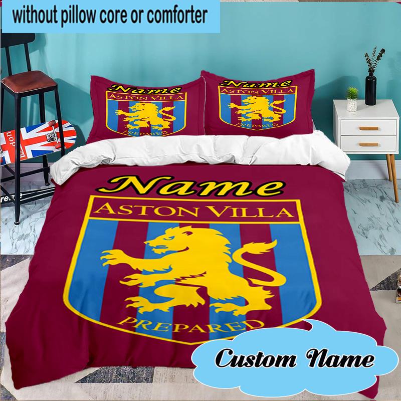 Custom Name Aston FC Crest Bedding Set 3pcs, Bedding Set Including 1pc Duvet Cover And 2pcs Pillowcases for Bedroom, Dormitory Gift
