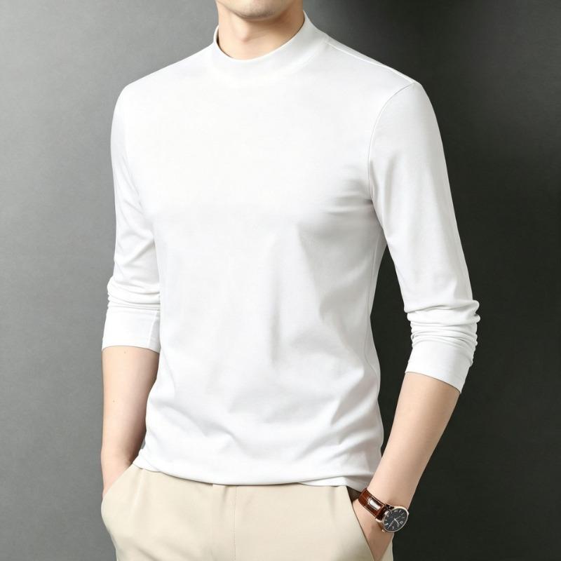 American Style Half High Neck Cotton Long Sleeve T Shirt Men Casual Fashion