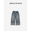 French Arielle De Pinto Girls' Pants Spring and Autumn Style Cute Embroidered Bunny Strawberry Jeans