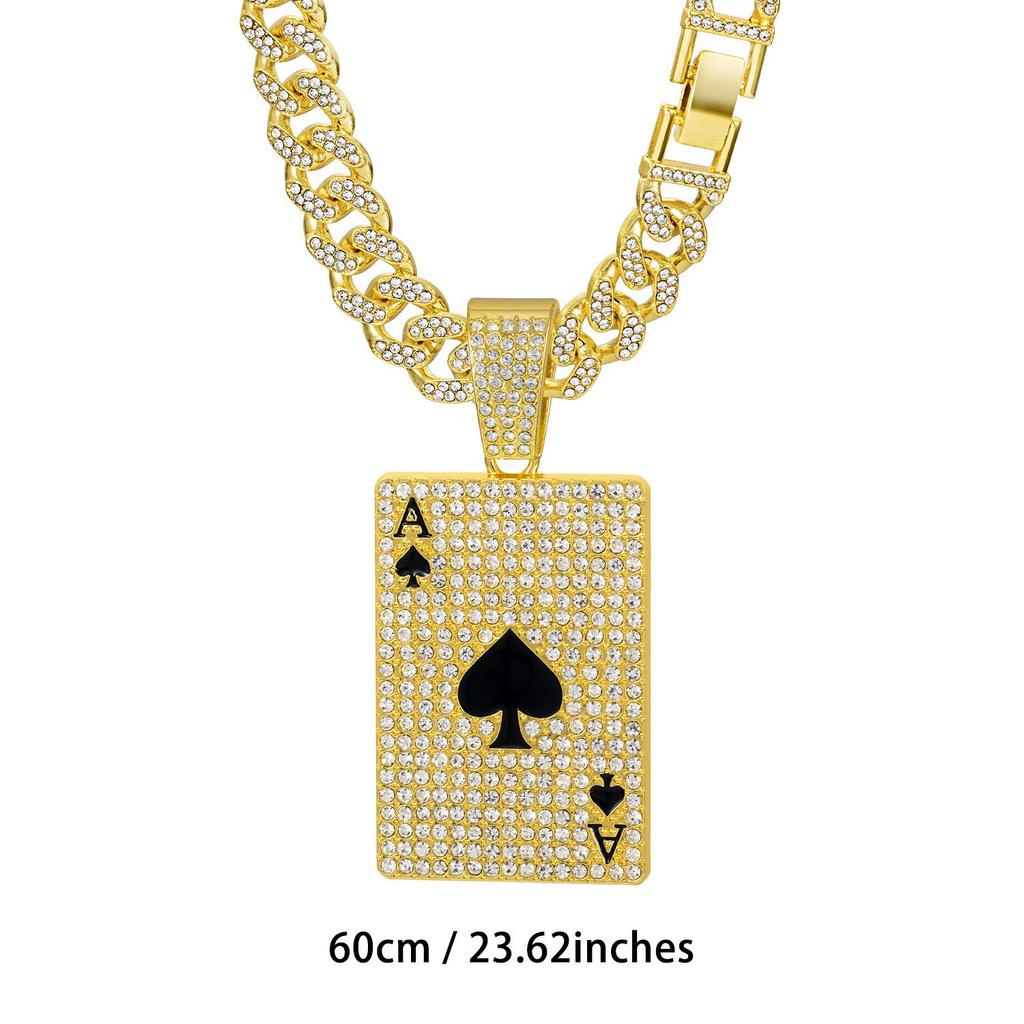 Glückskarte Pik-Ass Hip-Hop Anhänger Halskette - Diamantbesetzte Cuban Chain, Leichter Luxus & Vielseitig