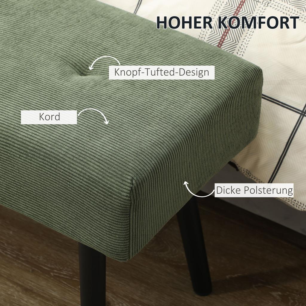 Bench Upholstered Bench with Corduroy Cover, Bed Bench with Metal Legs, Shoe Bench 100 x 36 x 45 cm Green