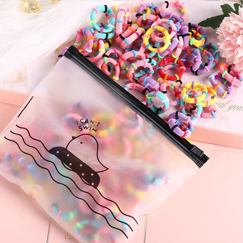 100Pcs/bag High Elasticity Hair Rope Candy Color Bamboo Joint Hair Ring for Kids Girls