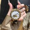 Men's High-Quality Waterproof Genuine Leather Mechanical Watch with Gold Buddha Design