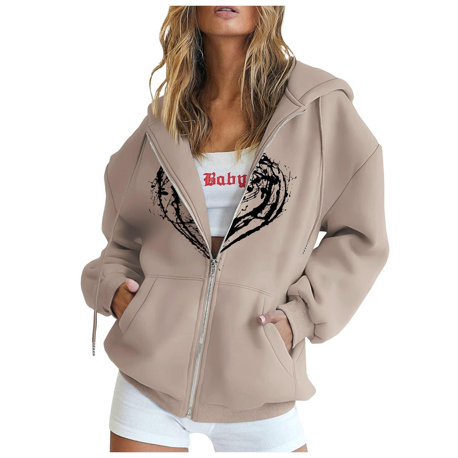 

Женская мода Свободная повседневная куртка-свитер с капюшоном и длинным рукавом с принтом XXXL верблюд