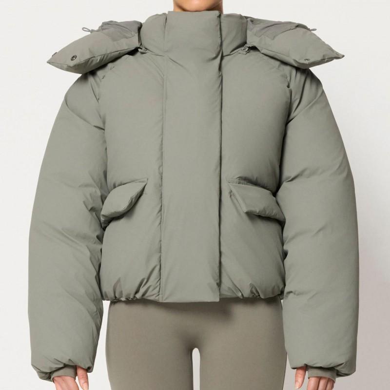 Unisex Winter Solid Color Streetwear Hooded Puffer Jacket Loose Fit Casual Cotton Coat