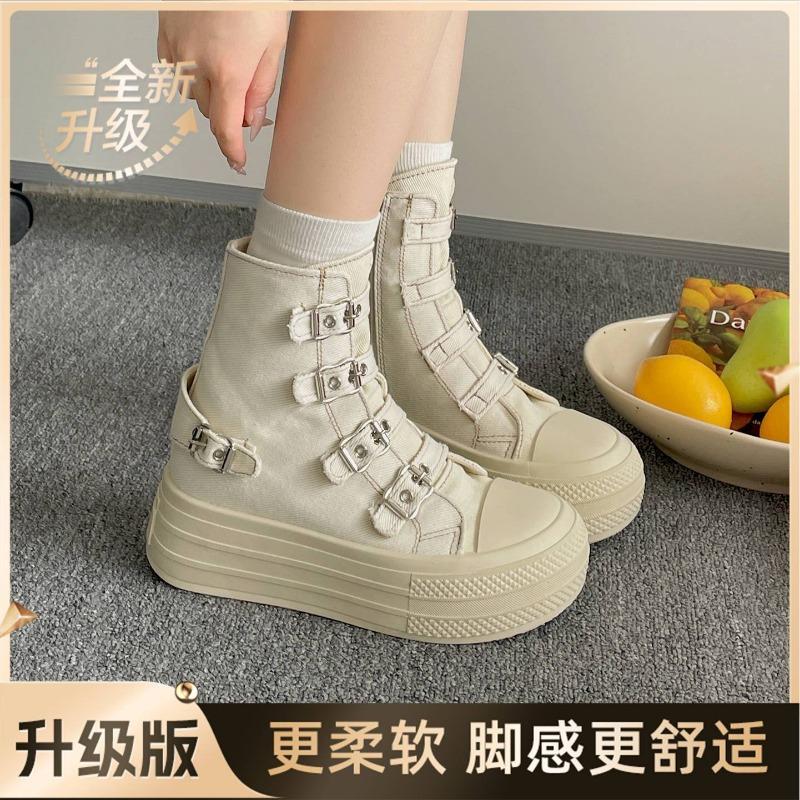 Black Retro High-top Platform Canvas Shoes Women's New Summer Height-increasing Versatile Board Shoes