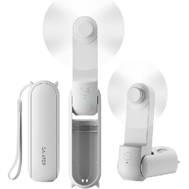 GAIATOP Portable Handheld Fan, 3 IN 1 Mini Foldable Travel Fans [17H Max Cooling Time] with Power Bank, Pocket Design USB Rechargeable for Travel