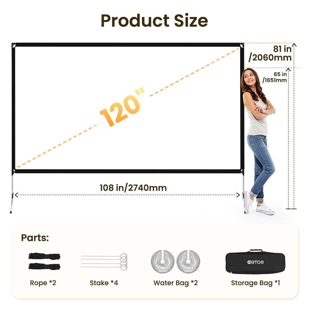 ETOE 120" Portable Projection Screen – 4K Ultra-HD, 160° Viewing Angle – Outdoor Cinema & Camping