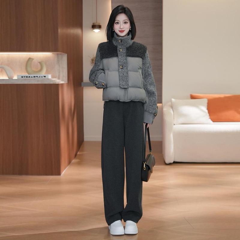 Lammwolle splicing Daunenbaumwolle gepolsterte Kleidung Damen, Winter neu dünn verdickt warm Stehkragen Baumwolle gepolsterte Jacke