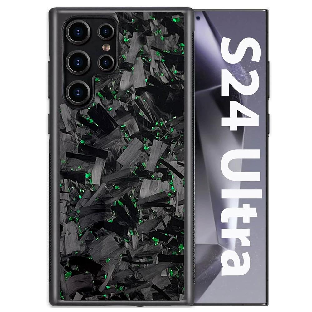 

Роскошный чехол с текстурой углеродного волокна MagSafe для Samsung Galaxy S25 S24 S23 S22 Plus Ultra, ударопрочная крышка с алюминиевой защитой объектива S25 зелёный